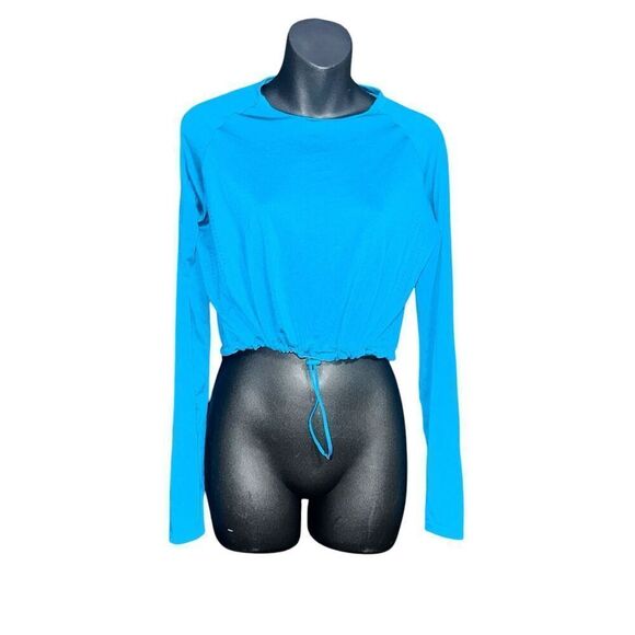 Nice Gymshark Womens teal color SWEAT SEAMLESS LONG SLEEVE CROP TOP Top Size sma - Picture 1 of 12